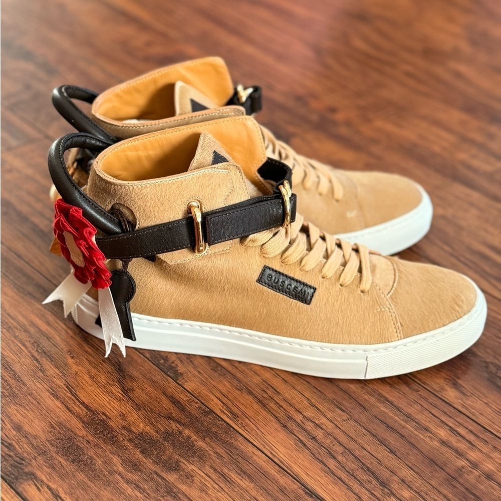 NWT Rare Limited Edition BUSCEMI 100mm "Triple Crown Tan" Leather | Size 42 / US - Picture 2 of 8